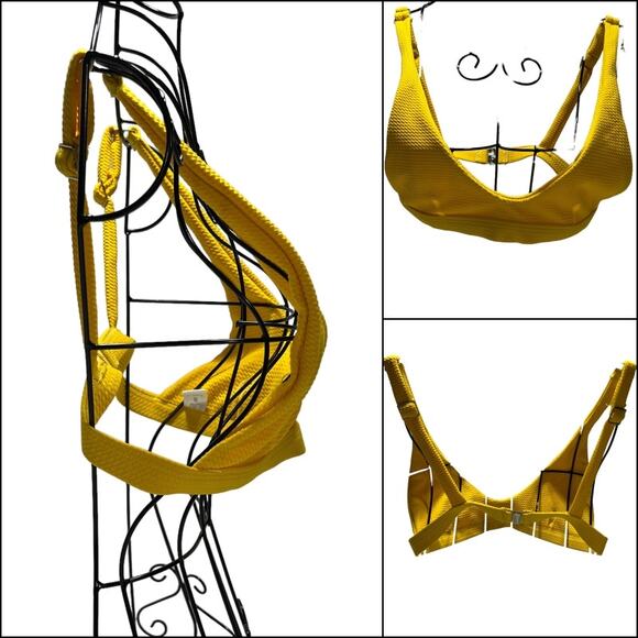 Textured Yellow Bikini Top Adjustable Straps Size Small - Picture 10 of 10